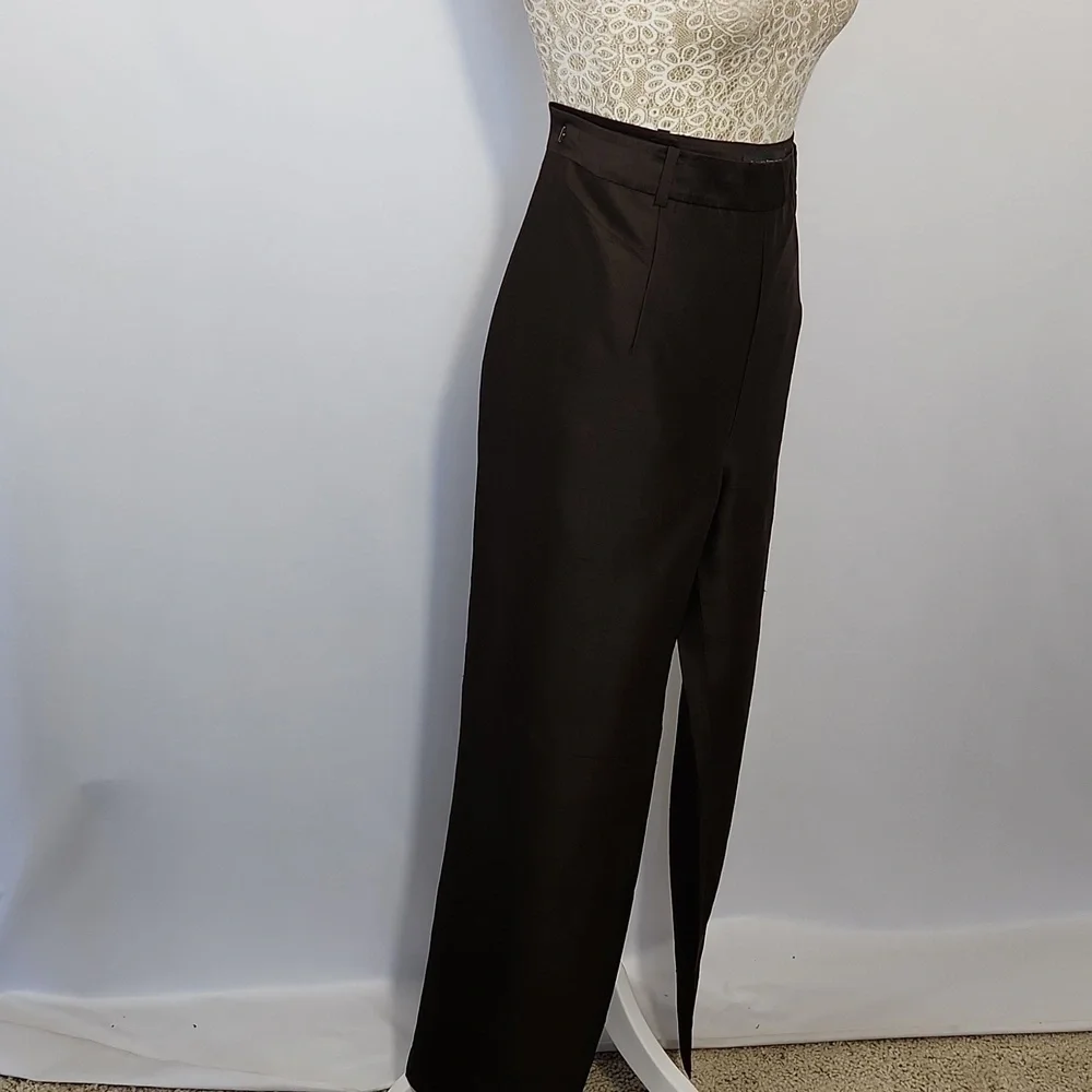 Banana Republic Women's Size 14 Brown Sheen 100% Silk Side Zip Closure Pants
